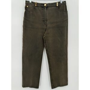 ST. JOHN SPORT Brown Gray Wide Leg High Rise Crop Jeans Pants Size M